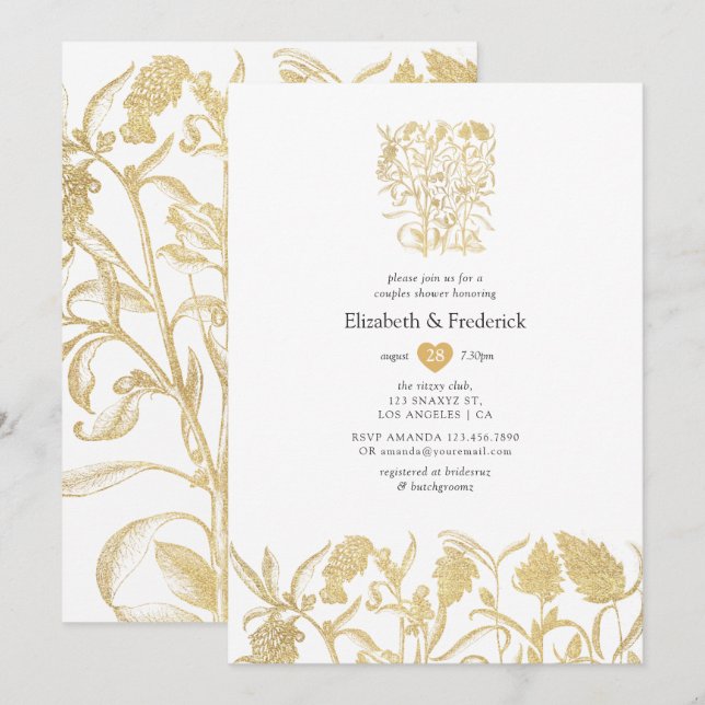 Chic Gold Floral Couples Shower Invitation (Front/Back)