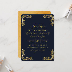 CHIC GOLD FLORAL FRAME FOIL & GOLDEN DARK WEDDING  INVITATION