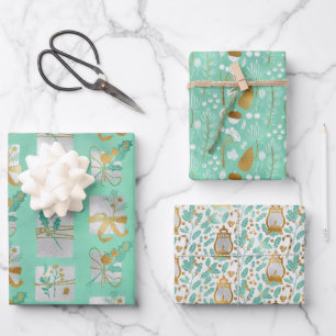 Chic Gold Floral, Presents & Holly Wrapping Paper Sheet