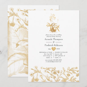 Chic Gold Floral Rehearsal Dinner Invitation