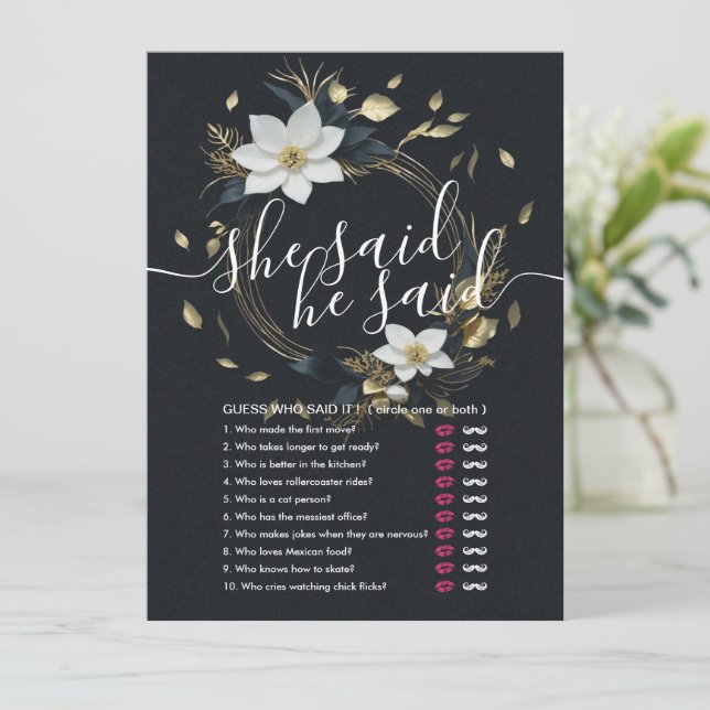 Chic Gold Floral Wreath Wedding Bridal Shower Game (Standing Front)