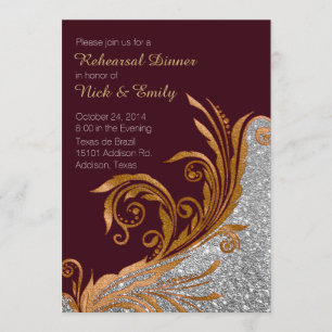 Chic Gold Flourish Wedding Rehearsal Dinner Invitation
