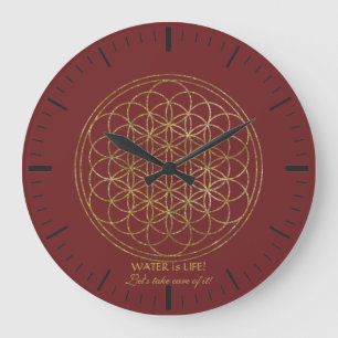 Chic Gold Flower of Life WATER is LIFE Large Clock