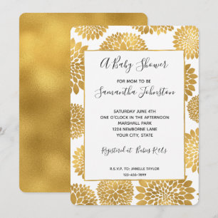 Chic Gold Flowers Baby Shower Invitation