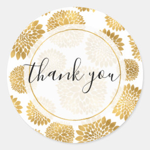Chic Gold Flowers Personalised Thank you Classic Round Sticker