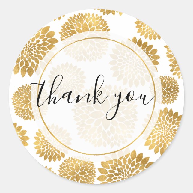 Chic Gold Flowers Personalised Thank you Classic Round Sticker (Front)