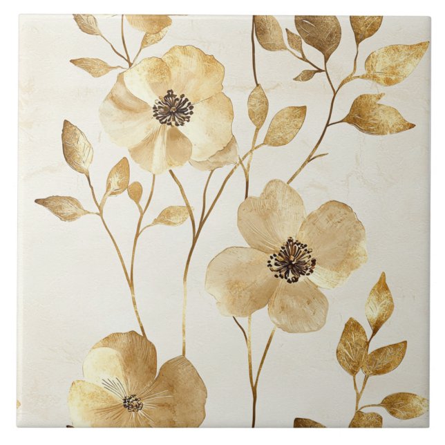 Chic Gold Flowers  Tile (Front)