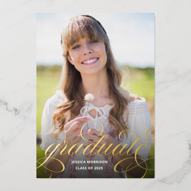 Chic Gold Foil Calligraphy Photo Graduation Party (Front)