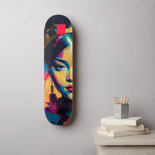 Chic Gold Foil Colourful Impasto Oil Painting Wome Skateboard