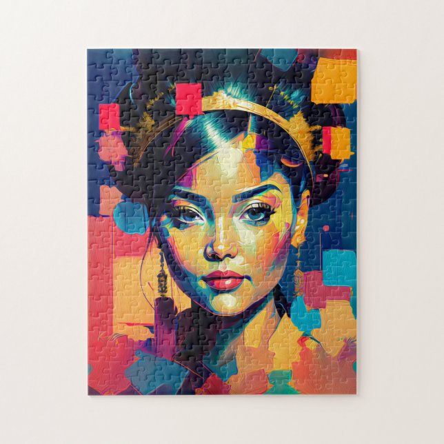 Chic Gold Foil Colourful Women Impasto Oil Paintin Jigsaw Puzzle (Vertical)