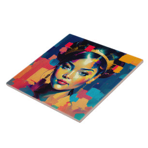 Chic Gold Foil Colourful Women Impasto Oil Paintin Tile