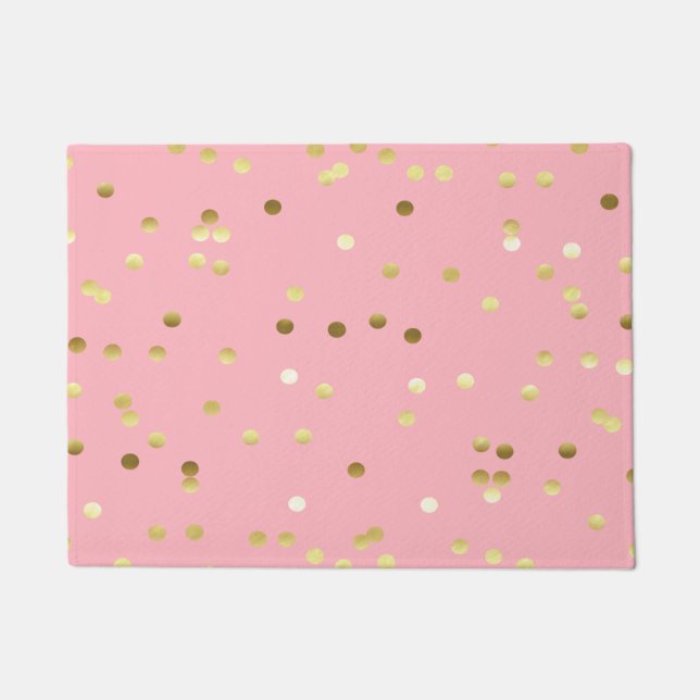 Chic Gold Foil Confetti Light Pink Doormat (Front)