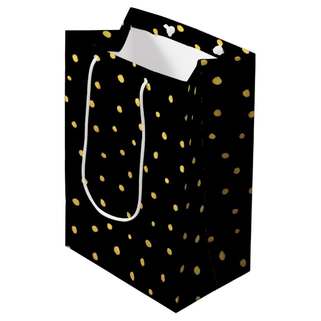 Chic Gold Foil Dots Elegant Black Medium Gift Bag (Front Angled)