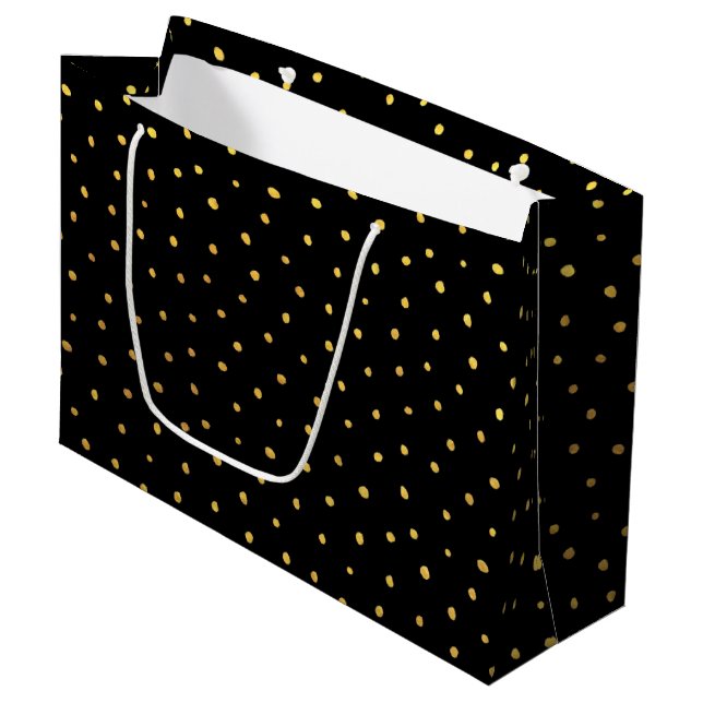 Chic Gold Foil Dots Elegant Large Black Large Gift Bag (Front Angled)