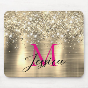 Chic Gold Foil Faux Glitter Hot Pink Monogram Mouse Mat