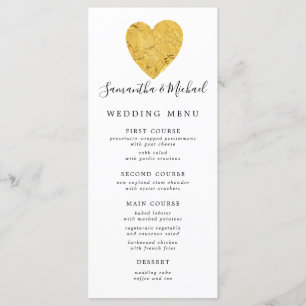 Chic Gold Foil Heart Wedding Menu