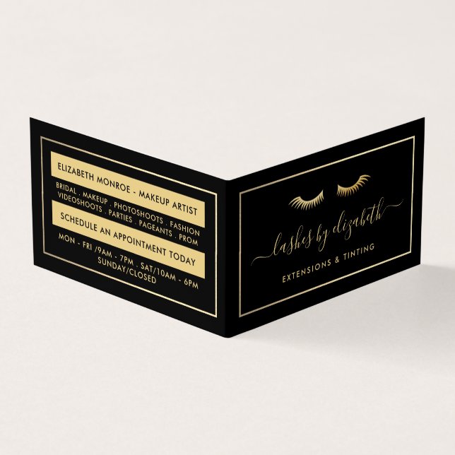 Chic Gold Foil Lashes Beauty Makeup Artist Loyalty Business Card (Outside)