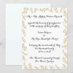 Chic Gold Foil Leaves Wedding Invitation