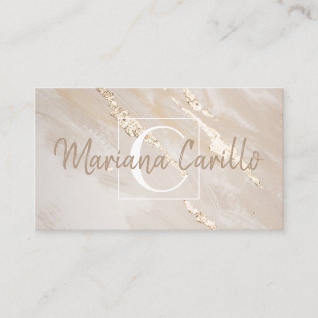 Chic Gold Foil Marble Monogram Business Card (Front)