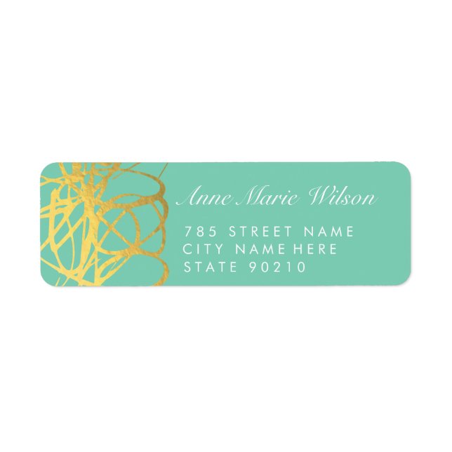 Chic Gold Foil Mint Lines Address Labels (Front)
