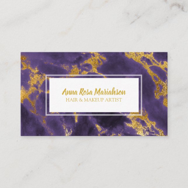 *~* Chic Gold Foil Purple Marble Popular Glam Business Card (Front)