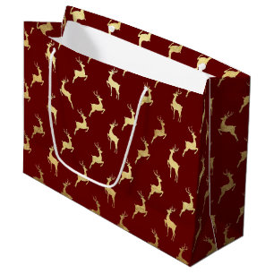 Chic Gold Foil Reindeer Christmas Large Gift Bag