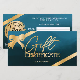Chic gold foil ribbon blue logo gift certificate