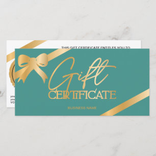 Chic gold foil ribbon green logo gift certificate