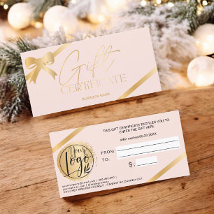 Chic gold foil ribbon pink logo gift certificate