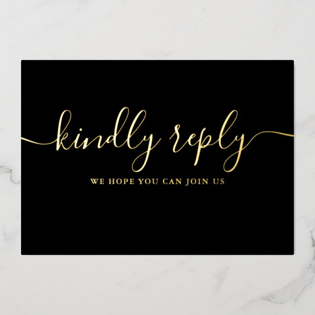 Chic Gold Foil Script Song Request RSVP Postcard (Front)