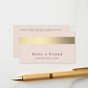 Chic Gold Foil Stripe On Blush Pink Referral Card