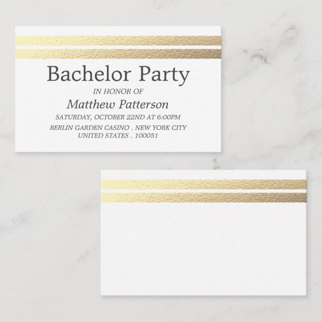 Chic Gold Foil Stripes Bachelor Party Ticket (Front/Back)