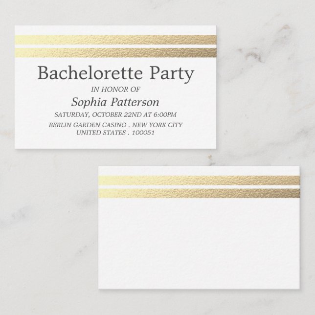 Chic Gold Foil Stripes Bachelorette Party Ticket (Front/Back)