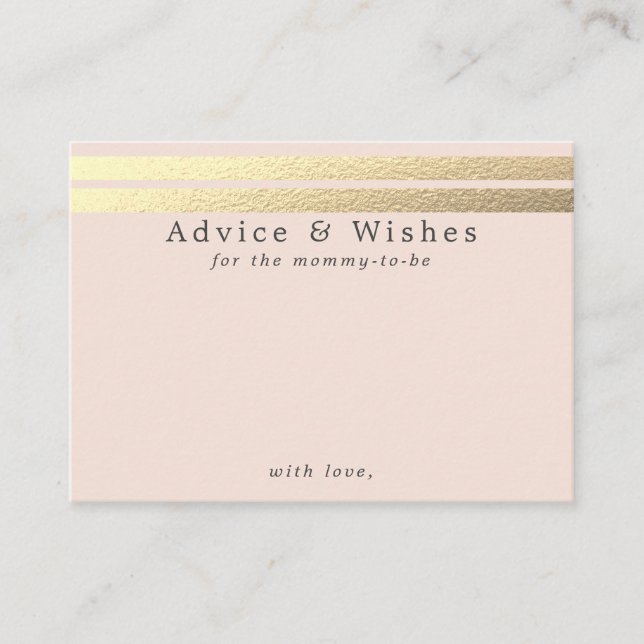 Chic Gold Foil Stripes On Blush Pink Advice Cards (Front)