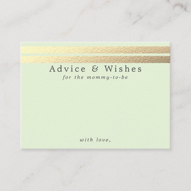 Chic Gold Foil Stripes On Mint Green Advice Cards (Front)