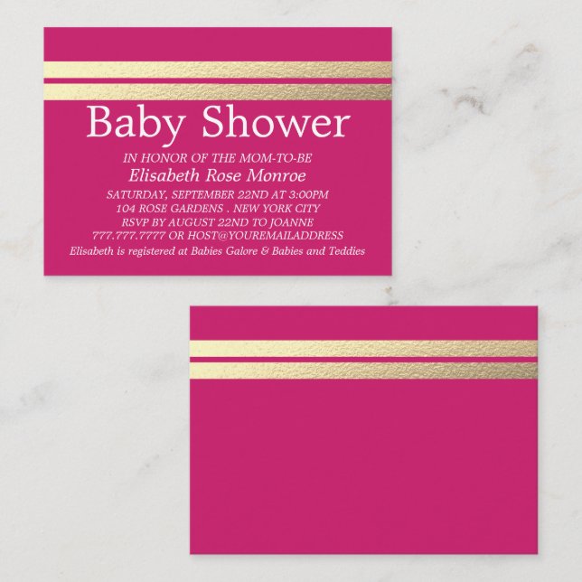 Chic Gold Foil Stripes, Pink Baby Shower Ticket (Front/Back)