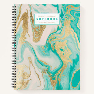 Chic gold foil turquoise beige marble pattern notebook