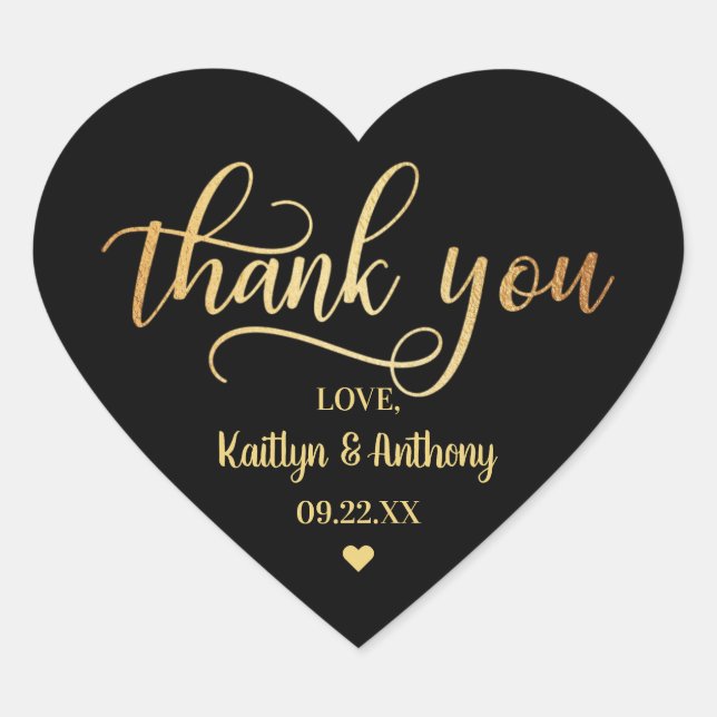 Chic Gold Foil Wedding Thank You Heart Sticker (Front)