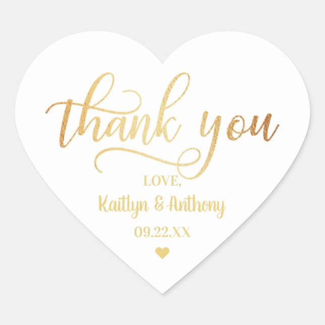 Chic Gold Foil Wedding Thank You Heart Sticker (Front)