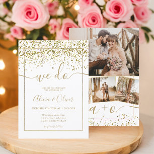 Chic gold foil white photo initials wedding invitation