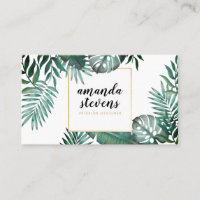 Chic gold foil white tropical green watercolor