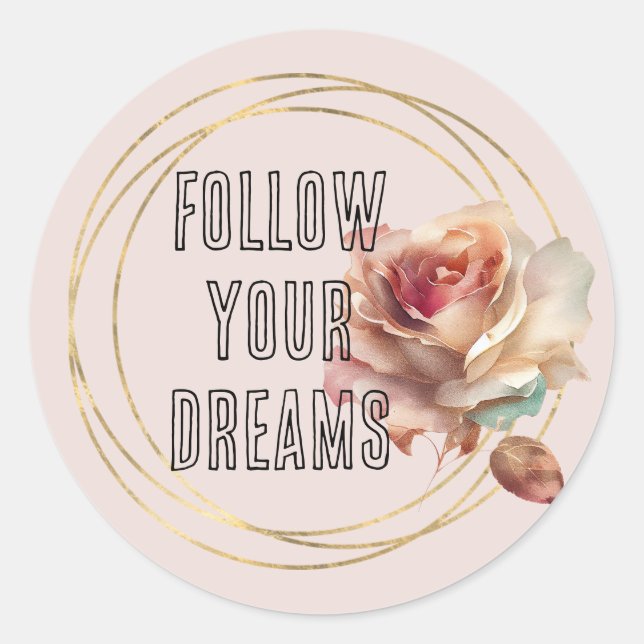 Chic Gold Frame Blush Pink Floral Classic Round Sticker (Front)