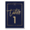 Chic gold frame script navy blue table number