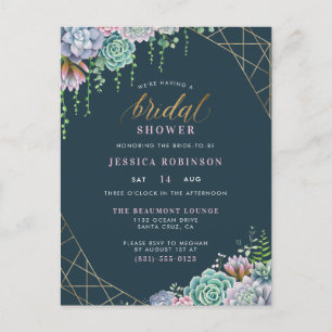 Chic Gold Frame & Script Succulents Bridal Shower Invitation Postcard