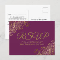 Chic Gold Frills on Cassis Purple Wedding RSVP