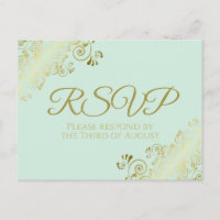 Chic Gold Frills on Neo Mint Green Wedding RSVP