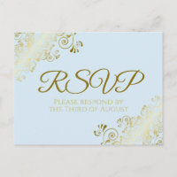 Chic Gold Frills on Powder Blue Wedding RSVP