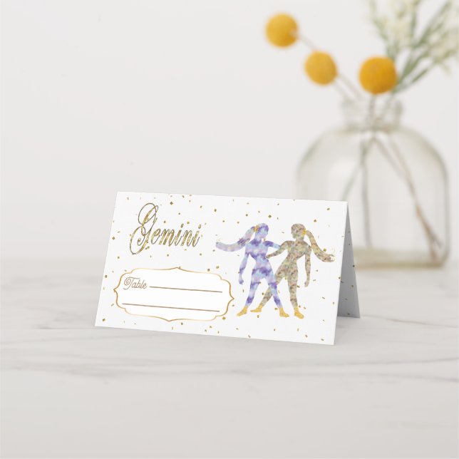Chic Gold Gemini Zodiac Birthday Place Card (Front)