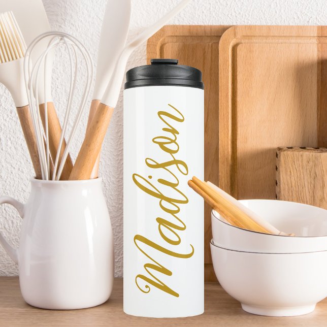 Chic Gold Girls Name Handwritten Script Custom Thermal Tumbler (Creator Uploaded)