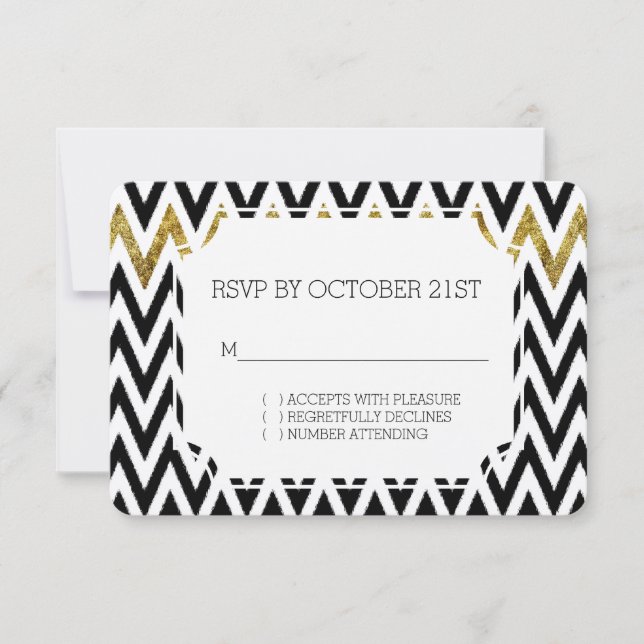 Chic Gold Glam and Black Chevron RSVP Invitation (Front)